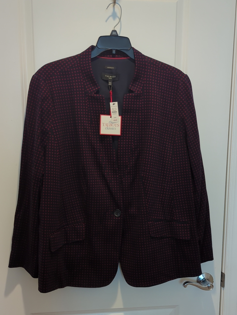 NWT Talbots Aberdeen Burgundy Patterned Single-Button Blazer Size 24w
